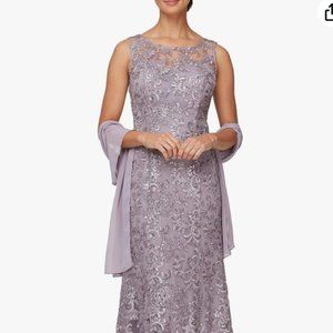 Alex Evenings Women's Long Sleeveless Dress with Shawl Wisteria 12P